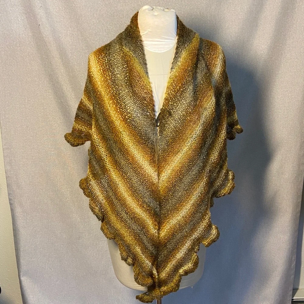 Handmade Multicolor Mohair Knit Shawl.